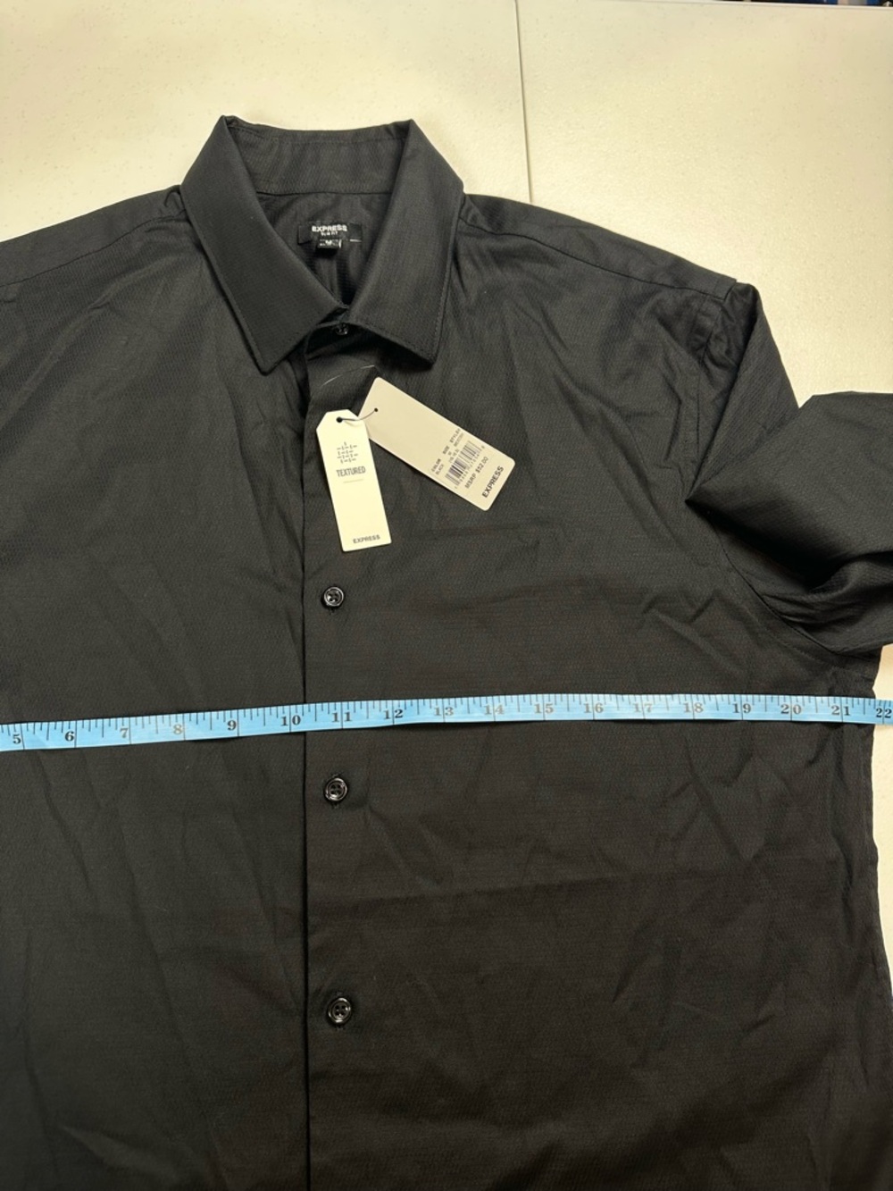 NEW Express Dress Shirt Mens Medium‎ 15.5 32/33 Black Slim Textured Long Sleeve - Picture 4 of 7